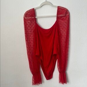 Source Unknown Red Sheer Sleeve Bodysuit